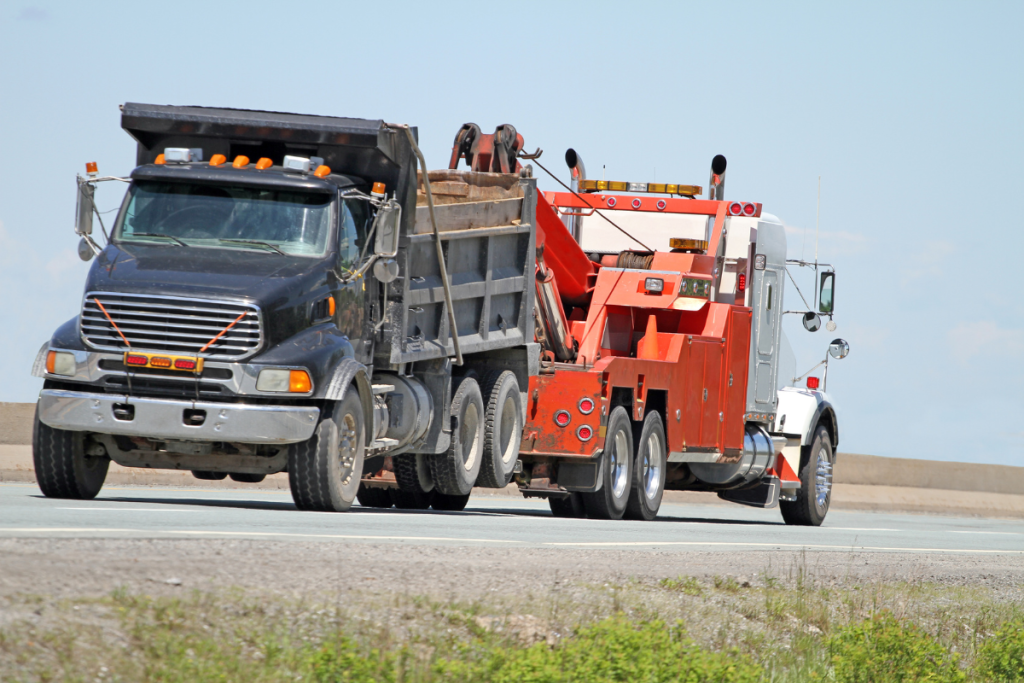 I-80 dump truck towing